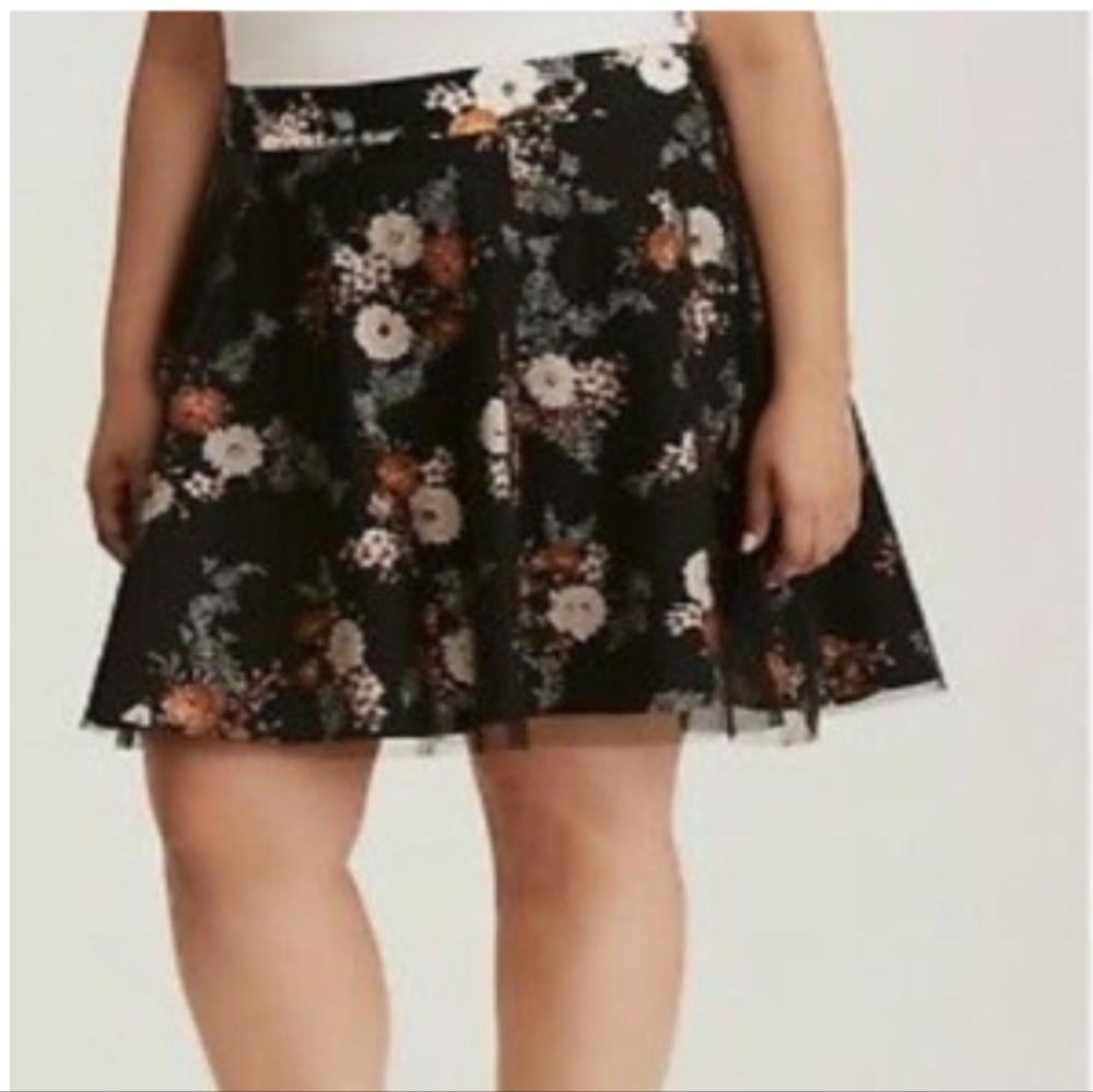 Torrid Black Floral Mesh Skater Skirt 5